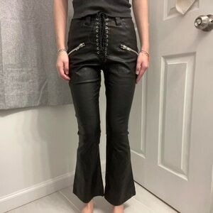 Dolls Kill Current Mood black lace-up faux leather flare pants